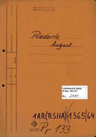 Personenheft August Riederle (*04.06.1906), Technischer Obersekretär und SS-Sturmbannführer