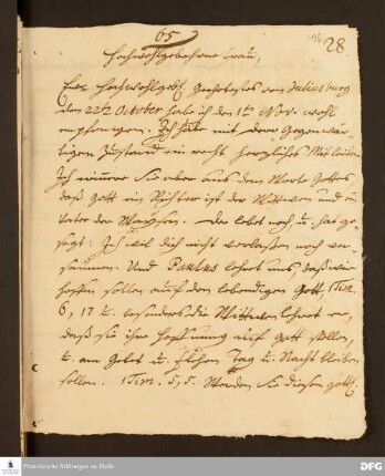 Brief von August Hermann Francke an Sophia von Tiesenhausen.