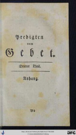 Predigten vom Gebet. Dritter Theil. Anhang.