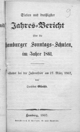37.1861(1862): Jahres-Bericht über die Hamburger Sonntags-Schulen im Jahre ...