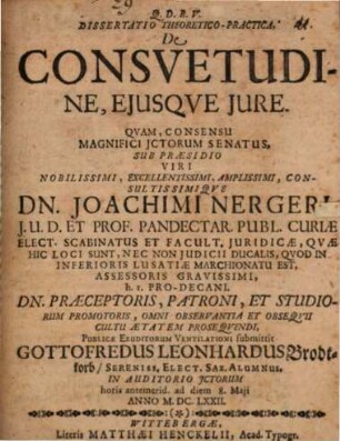 Diss. ... de consuetudine, eiusque iure