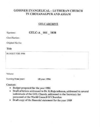 BUDGET FOR 1986