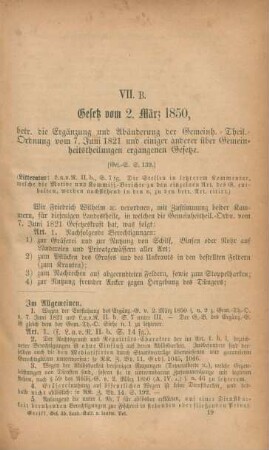 VII. B. Gesetz vom 2. März 1850