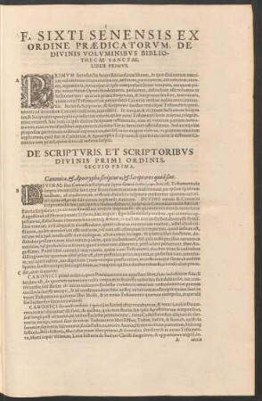 De Scripturis, Et Scriptoribus Divinis Primi Ordinis, Sectio Prima.
