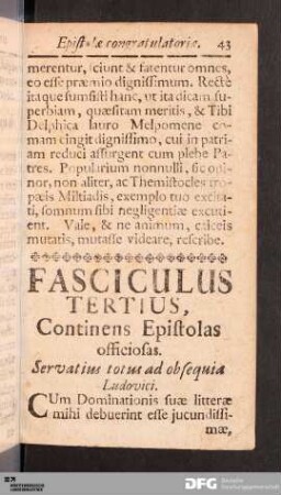 Fasciculus Tertius. Epistolas officiosas.