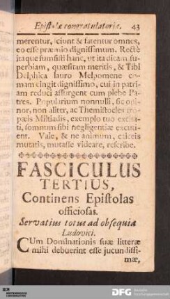 Fasciculus Tertius. Epistolas officiosas.