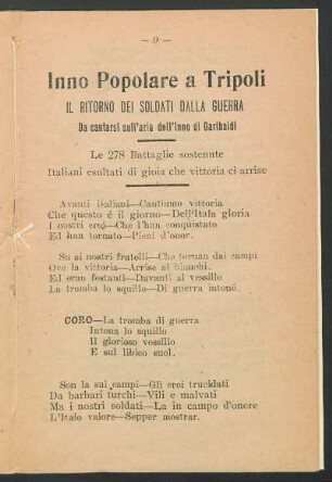 Inno popolare a Tripoli : Il ritorno dei soldati dalla guerra