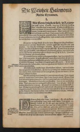 Die Weisheit Salomonis An die Tyrannen.