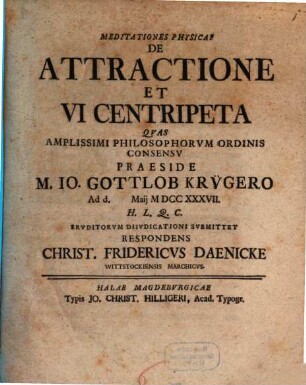 Meditationes physicaea De attractione et vi centripeta
