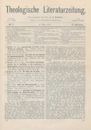 153-158 [Rezension] Zöckler, Otto, Geschichte der Beziehungen zwischen Theologie und Naturwissenschaft, mit besonderer Rücksicht auf Schöpfungsgeschichte. 1. Abth.: Von den Anfängen der christlichen Kirche bis auf Newton und Leibniz