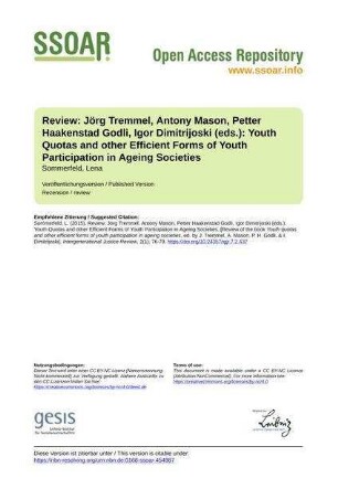 Review: Jörg Tremmel, Antony Mason, Petter Haakenstad Godli, Igor Dimitrijoski (eds.): Youth Quotas and other Efficient Forms of Youth Participation in Ageing Societies