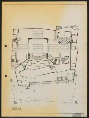 Düsseldorfer Schauspielhaus, Düsseldorf Wettbewerb: Detail Grundriss Bühnen- und Zuschauerhaus EG 1:500