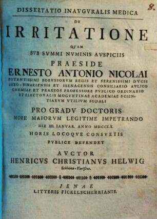 Diss. inaug. med. de irritatione