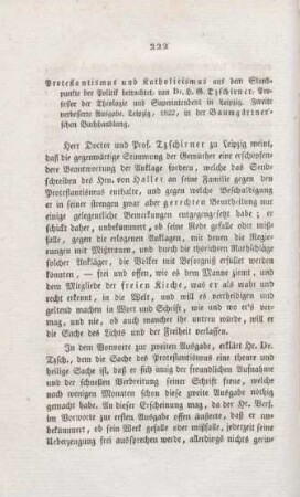 222-239 "Protestantismus und Katholicismus aus dem Standpunkte der Politik betrachtet" von H. G. Tzschirner