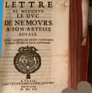 Lettre de M. le Duc de Nemours à son Altesse Royale