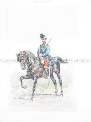 Uniformdarstellung, Jäger zu Pferde, Frankreich, um 1890.
