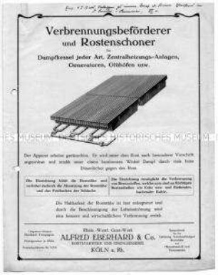 Verbrennungsbeförderer und Rostenschoner für Dampfkessel jeder Art, Zentralheizungs-Anlagen, Generatoren, Glühöfen usw.