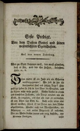 Erste Predigt. Von dem Daseyn Gottes und seinen wesentlichsten Eigenschaften.