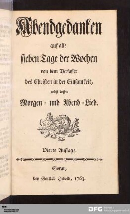 Abendgedanken auf alle sieben Tage der Wochen