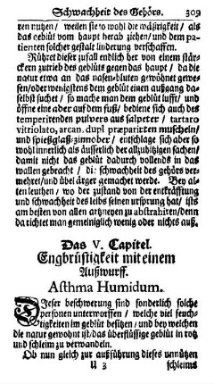 Das V. Capitel. Engbrüstigkeit mit einem Außwurff. Asthma Humidum.