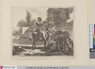 [Die pissende Eselin vor dem Brunnen; Donkey drinking from a trough]