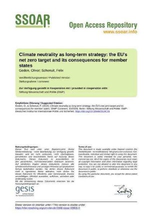 Climate neutrality as long-term strategy: the EU's net zero target and its consequences for member states