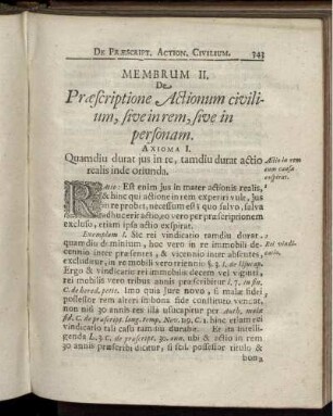 Membrum II. De Praescriptione Actionum civilium, sive in rem, sive in personam