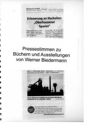 Mappe mit Pressestimmen zu Büchern und Ausstellungen von Werner Biedermann