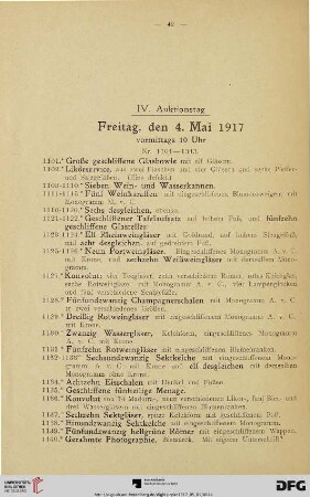 IV. Auktionstag: Freitag, den 4. Mai 1917 (Nr. 1101-1343)