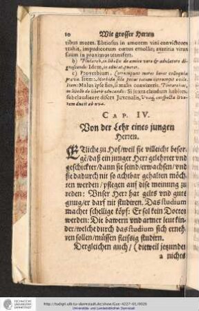 Cap. IV. Von der Lehr eines jungen Herren