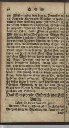 Das Vierzehente Gespräch vom Fest Purim