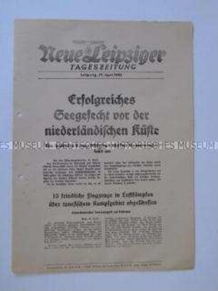 Extrablatt der "Neuen Leipziger Tageszeitung" u.a. über ein Seegefecht vor der niederländischen Küste