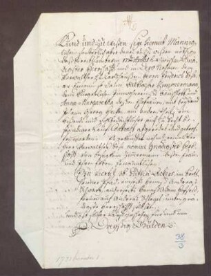Balthasar Zimmermann und seine Frau Anna Margarethe zu Bauschlott verkaufen an die Herrschaft Güter daselbst