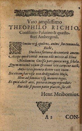 Henrici Meibomii Lemgoviensis, Piarum meditationum Siluula : Ad Theophilvm Richivm, consiliarium Palatinum