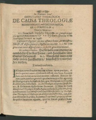 Disputatio Theologica De Causa Theologiae Ministeriali, vel Oeconomica