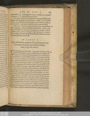In Caput V. Quo ostenditur, eandem esse divisionem temporis, motus, ipsius moveri, mobilis, & eius, in quo fit motus.