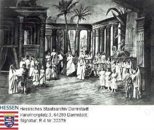 Darmstadt, Hoftheater / Szenenfoto aus der Oper 'Die Zauberflöte' von Wolfgang Amadeus Mozart (1756-1791)
