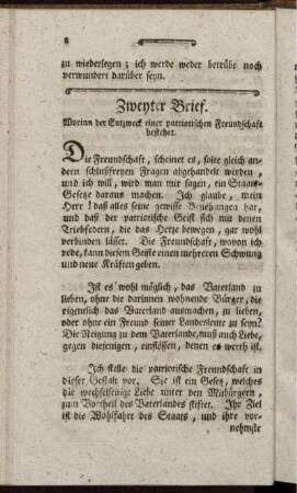 Zweyter Brief. Worinn der Entzweck einer patriotischen Freundschaft bestehet.