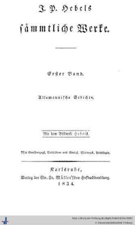 Band 1: Allemannische Gedichte: J. P. Hebel's sämmtliche Werke