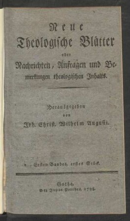 Ersten Bandes, Erstes Stück
