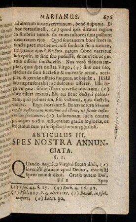 676-697, Articulus III. Spes Nostra Annunciata.