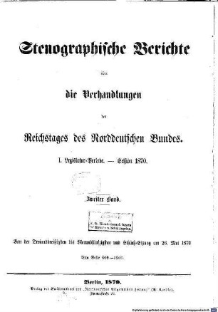 Verhandlungen des Reichstages des Norddeutschen Bundes. Stenographische Berichte über die Verhandlungen des Reichstages des Norddeutschen Bundes. 11. 1870