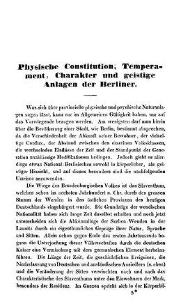 Physische Constitution; Temperament, Charakter und geistige Anlagen der Berliner.