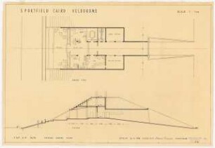 Sportfield Kairo Velodrome: Honour Guests Stand, Grundriss Ground Floor, Schnitt Section, 1:100