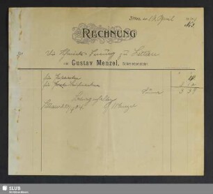 Gustav Menzel, Schmiedemeister, Zittau : Rechnung