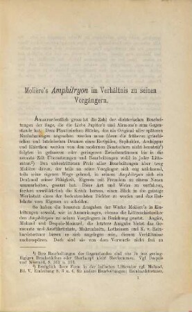 Molière's Amphitryon im Verhältnis zu seinen Vorgängern