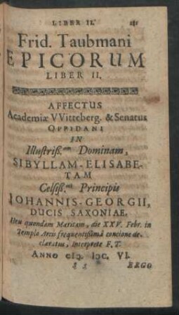 Frid. Taubmani Epicorum Liber II.