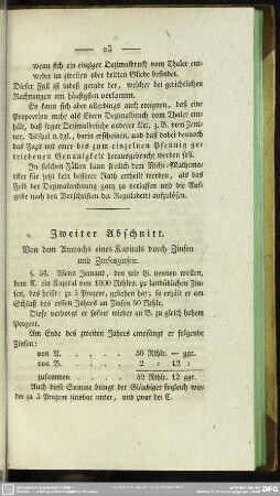 Zweiter Abschnitt. Von dem Anwachs eines Kapitals durch Zinsen und Zinseszinsen