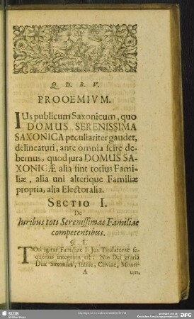 Sectio I. De Iuribus toti Serenissimae Familiae competentibus