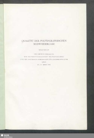 Qualität der photographischen Bildwiedergabe